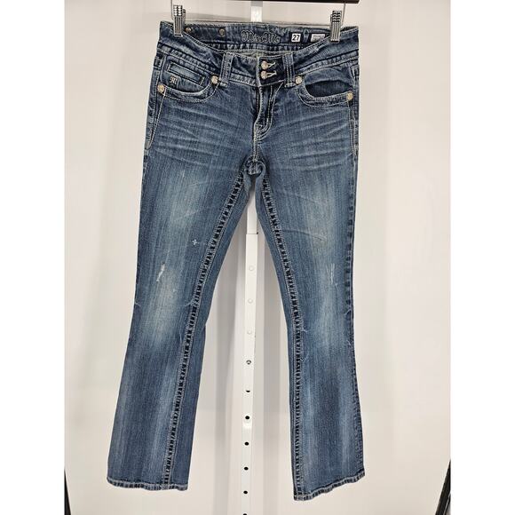 Miss Me Jeans Womens 27 Blue Boot Cut Sequin Flap Pocket Jp5046-4 - Picture 1 of 5